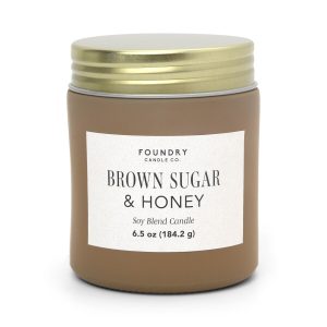 Foundry 6.5oz Frosted Scented Jar Candle With Gold Lid - Brown Sugar Honey