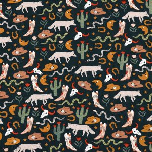 Western Icons On Black Super Snuggle Flannel Fabric