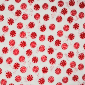 Red Peppermints on White Anti Pill Fleece Fabric