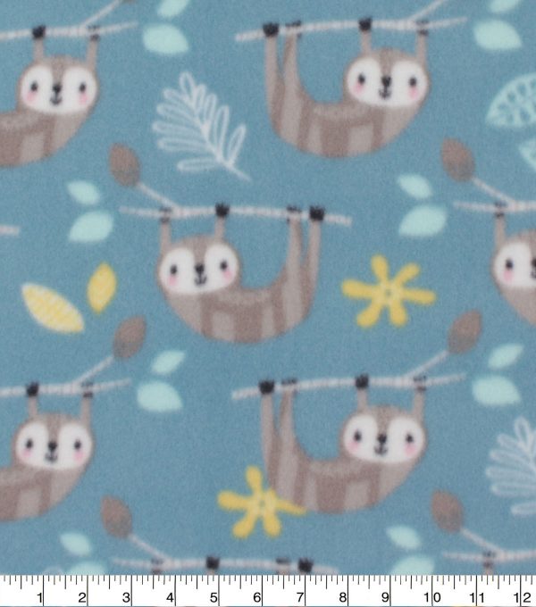 Blizzard Fleece Fabric Sloth on Aqua