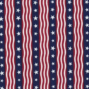 Waving Stars on Stripes Patriotic Cotton Fabric
