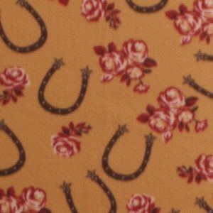 Horseshoes   Roses on Brown Blizzard Fleece Fabric