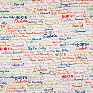 North Dakota Cotton Fabric Tossed Words