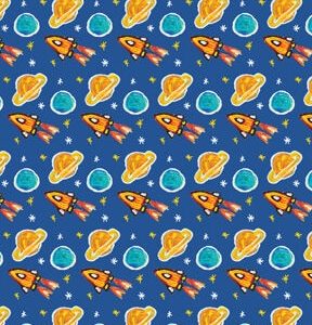 St. Jude Space on Blue Cotton Fabric by Ty