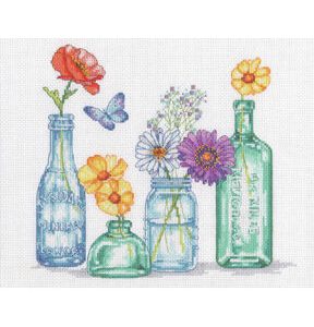 Dimensions 12 x 10 Wildflower Jars Counted Cross Stitch Kit