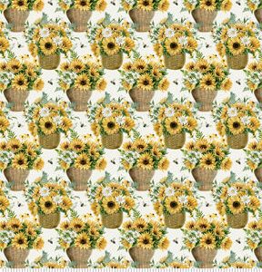 Yellow Sunflower   Fern Baskets Premium Cotton Fabric