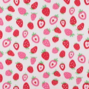 Strawberry Hearts on White Blizzard Fleece Fabric
