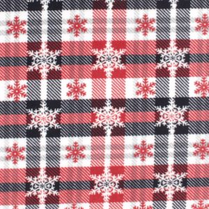 Snowflakes on Red   Black Plaid Anti Pill Fleece Fabric