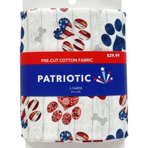 3yd Patriotic White Americana Paw Prints Precut Cotton Fabric