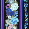 Hi Fashion Blue   Purple Floral Stripe Premium Metallic Cotton Fabric