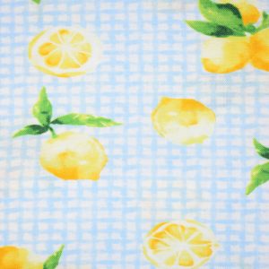 Lemons On Blue Gingham Novelty Cotton Fabric