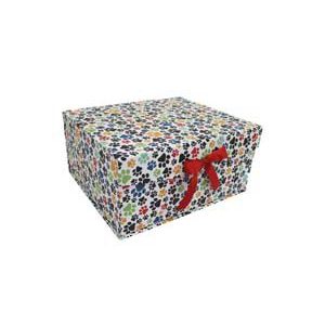 14.5 Dog Prints on White Flip Top Box With Bow by Place   Time