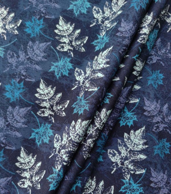 Blue Textured Leaves Luxe Flannel Fabric - Image 3