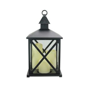 Northlight 12.5 Black Candle Lantern with 3 Flameless LED Candle