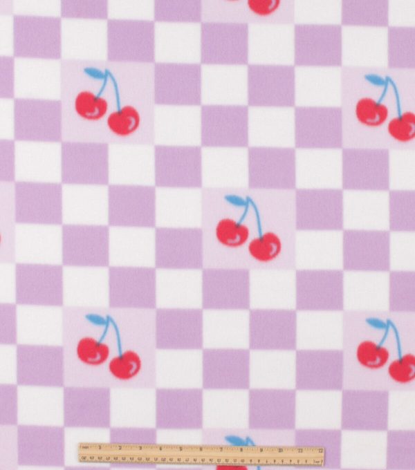 Purple Cherry Check Blizzard Fleece Fabric - Image 2
