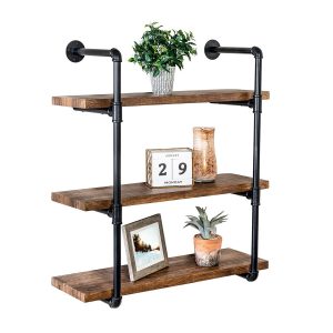 Honey Can Do 3 Tier Black Industrial Wall Shelf