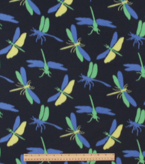 Dragonfly on Black Blizzard Fleece Fabric - Image 2