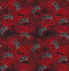Red Distressed Ohio State Buckeyes Cotton Fabric