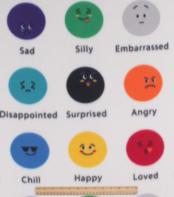 Emotions on White Blizzard Fleece Fabric - Image 2