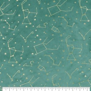 Metallic Constellations on Teal Pure Plush Fleece Fabric