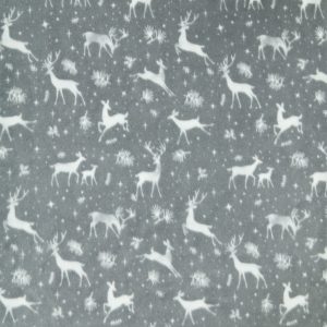 White Reindeer on Gray Anti Pill Fleece Fabric