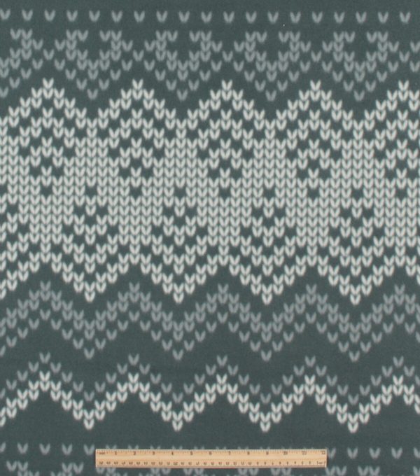 Green   White Knit Blizzard Fleece Fabric - Image 2