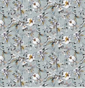 Gray Birds on Cotton Bloom Branches Premium Cotton Fabric