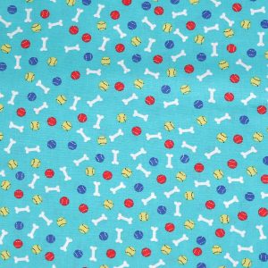 Dog Bones   Balls on Blue Novelty Cotton Fabric
