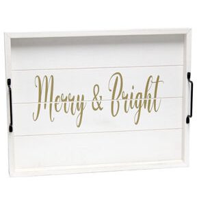 All The Rages Decorative Merry and Bright Wood Serving Tray 15.50 x 12