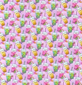 Fabric Traditions Bubble Tea on Purple Novelty Cotton Fabric