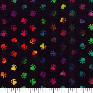Novelty Cotton Fabric Tie Dye Paws Black