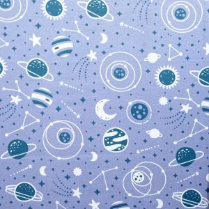 Space Icons On Purple Luxe Flannel Fabric