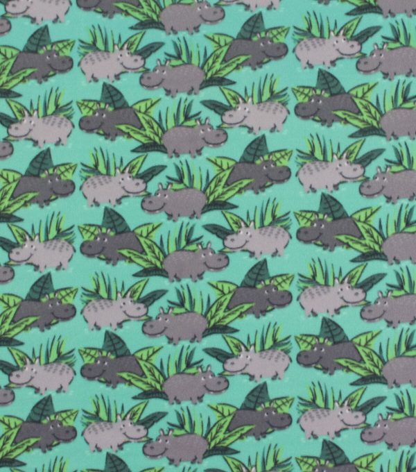 Blizzard Fleece Fabric Hippos On Teal - Image 2