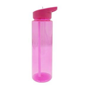 24oz Pink   Clear Fliptop Water Bottle With Straw by Happy