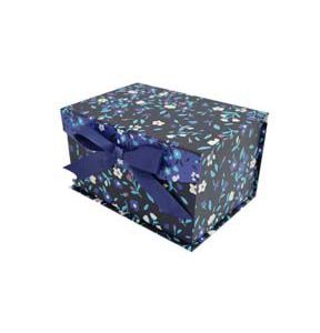 8 Floral on Dark Blue Flip Top Box With Bow by Place   Time