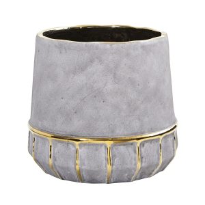 Nearly Natural 8.5 Regal Stone Decorative Planter With Gold Accents