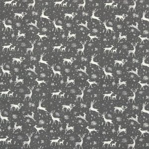 Prancing Deer on Gray Super Snuggle Christmas Flannel Fabric
