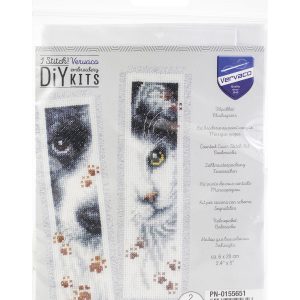 Vervaco 2 x 8 Dog   Cat Bookmark Counted Cross Stitch Kit 2ct