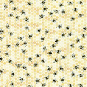Yellow Sunny Bee on Honeycomb Premium Cotton Fabric