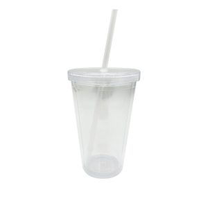 16oz Clear Plastic Tumbler With Straw by Happy