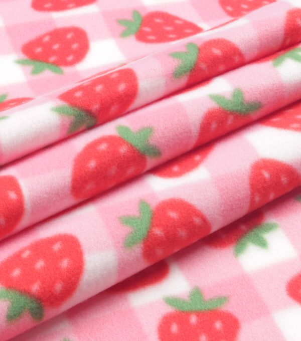 Pink Strawberry Check Blizzard Fleece Fabric - Image 2