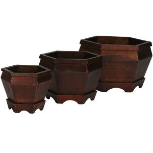 Nearly Natural 3ct Wooden Hexagon Decorative Planter