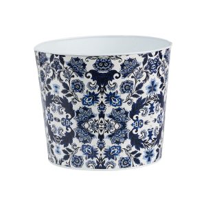 Nearly Natural 12 Oriental Blue   White Metal Planter