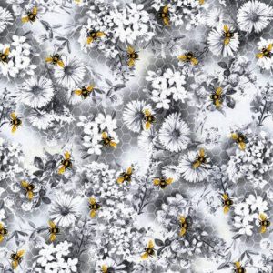 Hi Fashion Honey Bee Gray Floral Scene Premium Cotton Fabric - 1