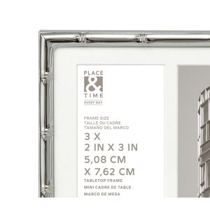 3 x 2 Silver Bamboo 3 Picture Tabletop Collage Frame by Place   Time