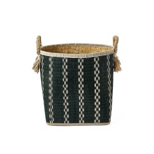 Green Square Palm Leaf Basket With Handles by Place   Time