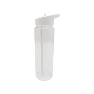 24oz White   Clear Fliptop Water Bottle With Straw by Happy