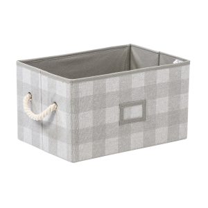 Honey Can Do 14.5 Gray Plaid Fabric Storage Bins With Handles 3pk