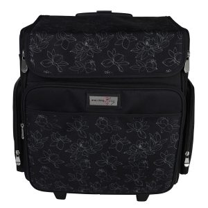 Everything Mary 19 White Floral on Black Collapsible Rolling Craft Bag