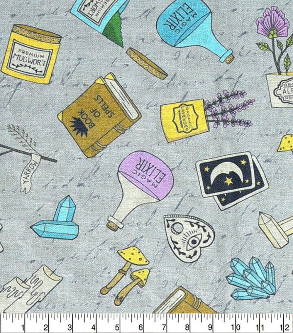 Gray Spells   Potions Novelty Cotton Fabric - Image 2